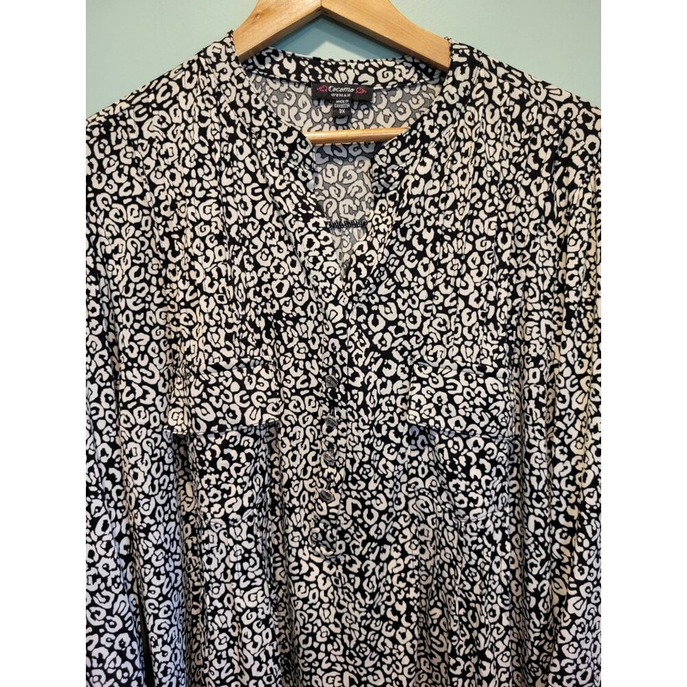 Cocomo Black Ivory 3/4 Sleeve Stretchy V Neck Relaxed Fit Top Sz 3X Pockets - Picture 2 of 7